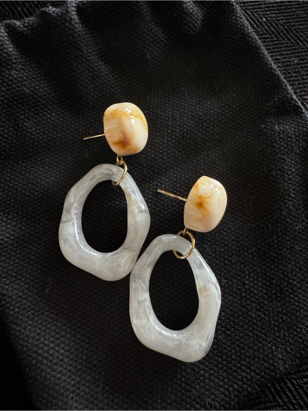 Marbled Like White & Gray Resin Drop Earrings